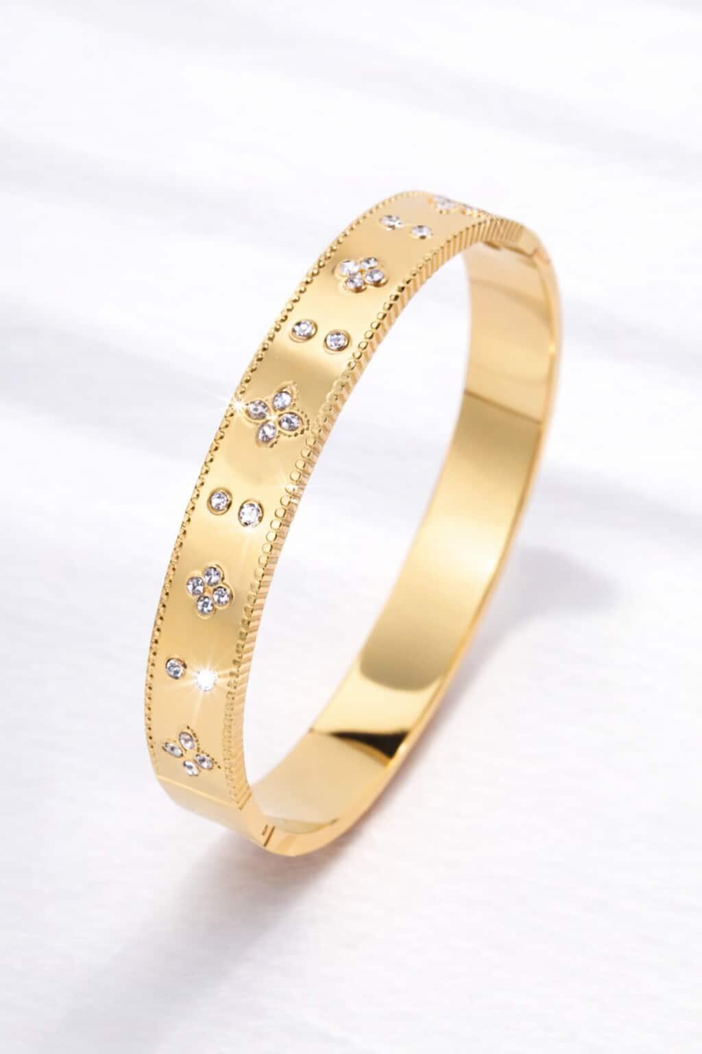 Bracelet Doré Floral Sertis de Cristaux