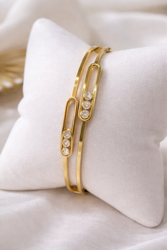 Bracelet Élégance Dorée Triple Cristaux