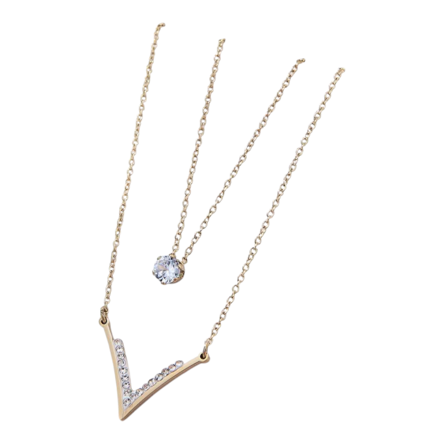 Collier double doré strass & zircon