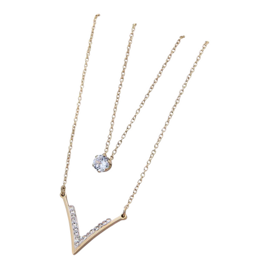Collier double doré strass & zircon