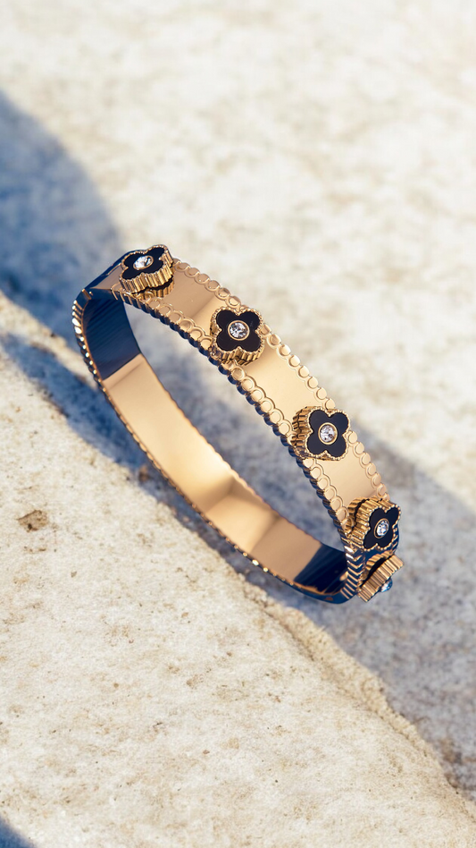 Bracelet Fleur Noire Doré