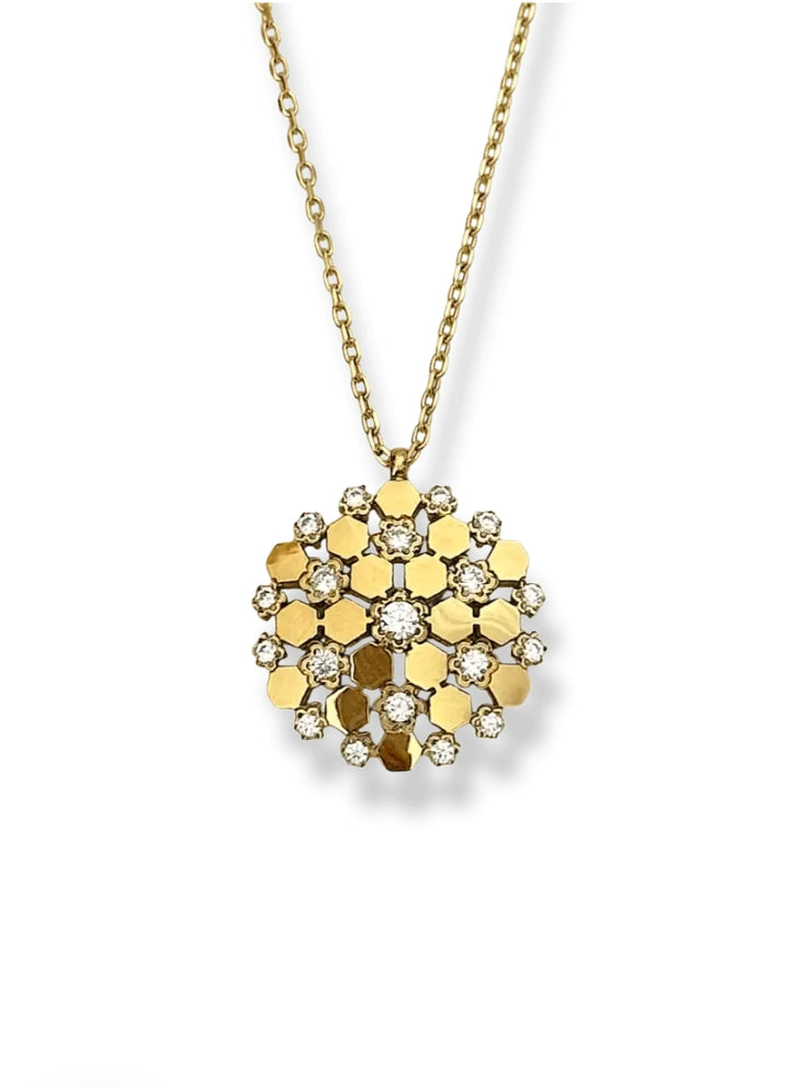 Collier Médaillon Floral Doré à Cristaux