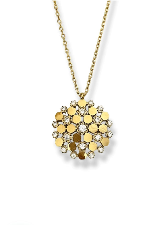 Collier Médaillon Floral Doré à Cristaux