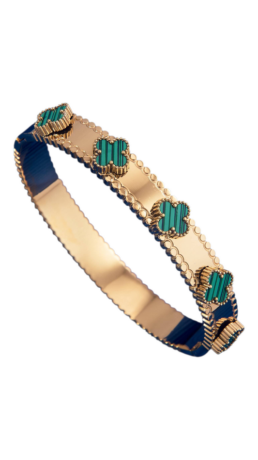 Bracelet Doré à Fleurs Vertes