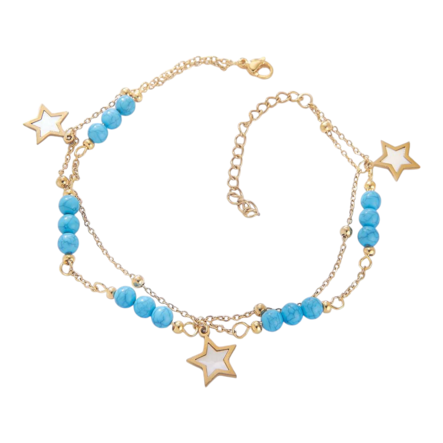 Chevillère étoilée dorée avec perles turquoise