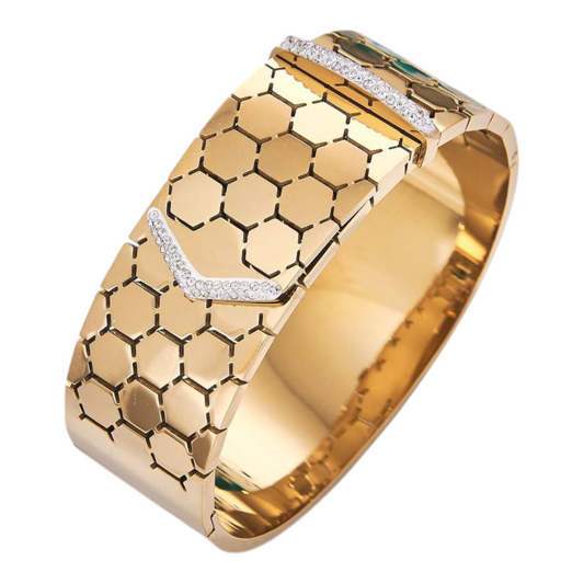 Bracelet manchette dorée motif nid d’abeille