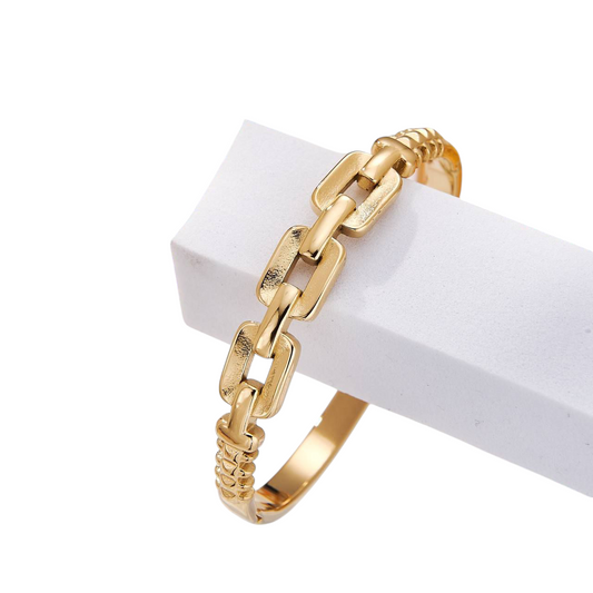 Bracelet jonc doré à maillons géométriques