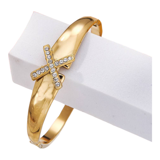 Bracelet doré croix strassée